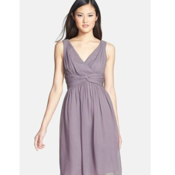 DONNA MORGAN Purple Silk Jessie Twist V-neck Dress - Picture 2 of 6